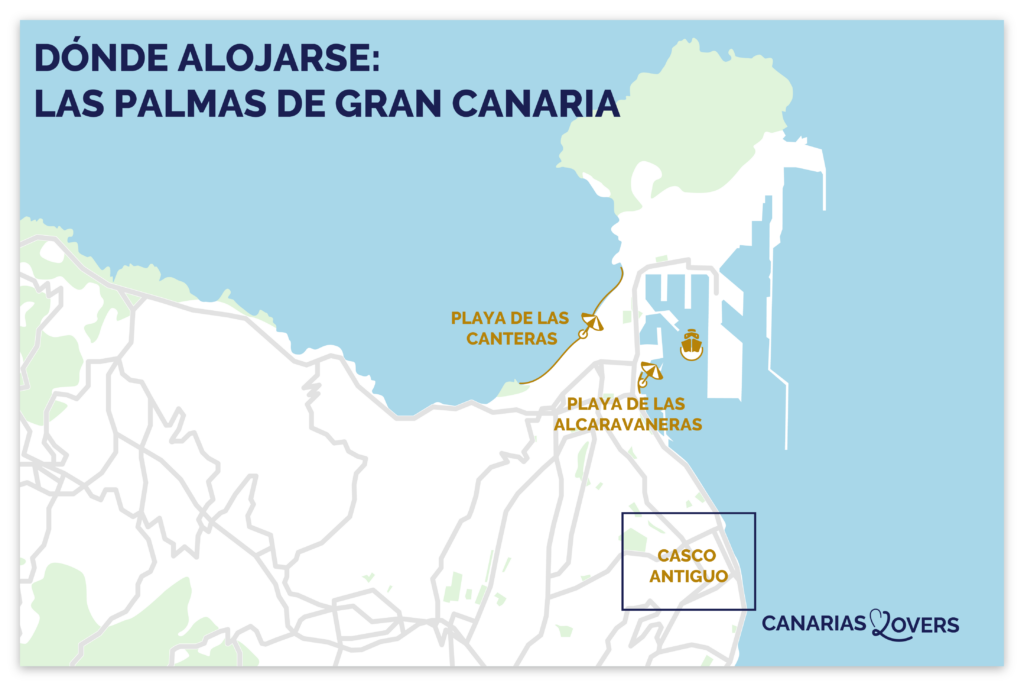 mapa de los mejores lugares para alojarse en las palmas gran canaria