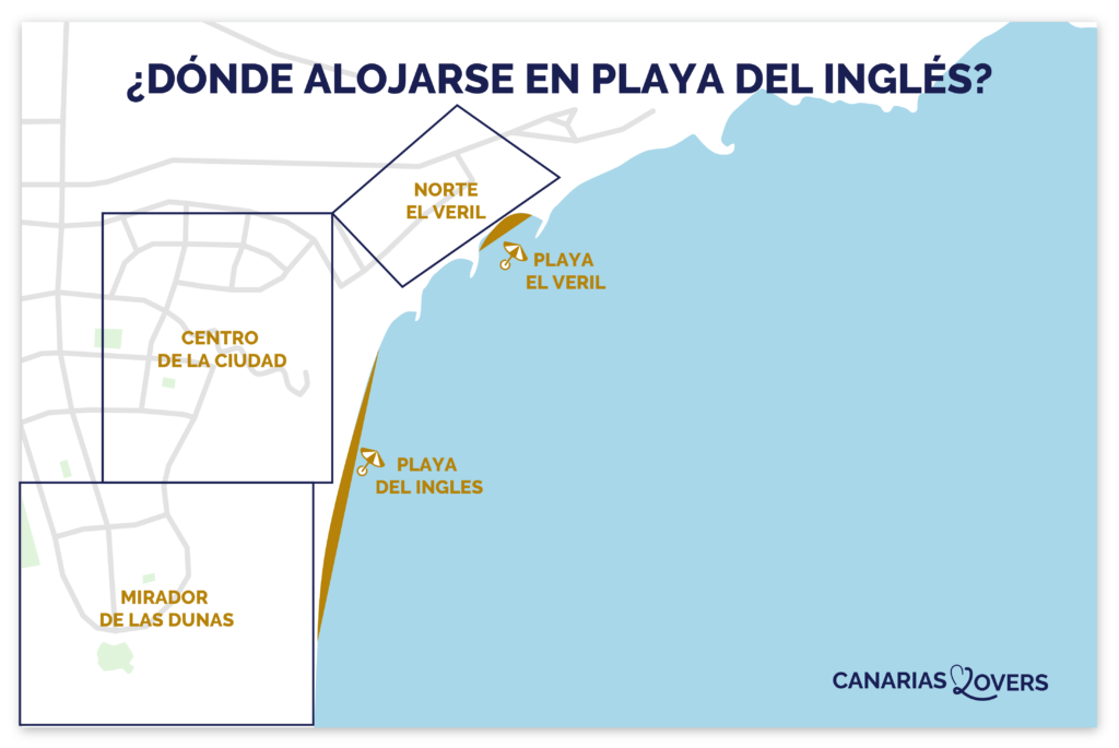 mapa de los mejores lugares para alojarse en playa del ingles gran canaria