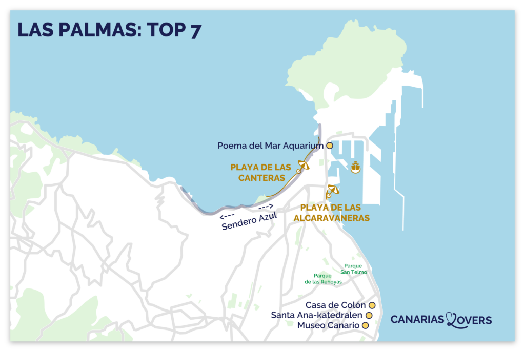 Karta över de bästa sevärdheterna i Las Palmas de Gran Canaria