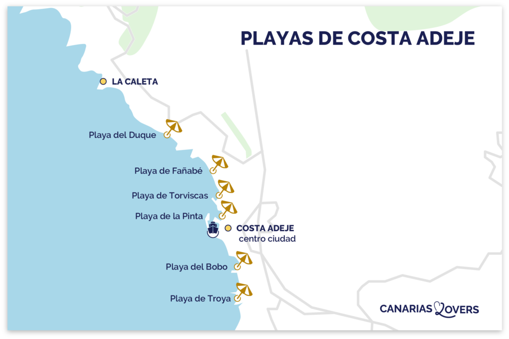 playas mas bonitas mapa costa adeje tenerife