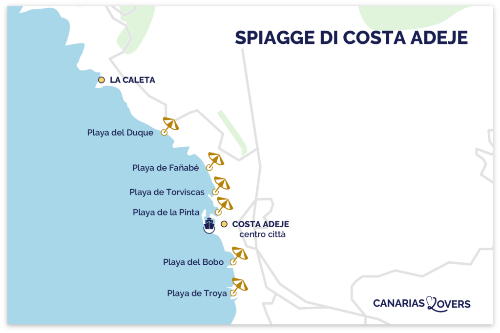 Mappa delle spiagge più belle di costa adeje tenerife