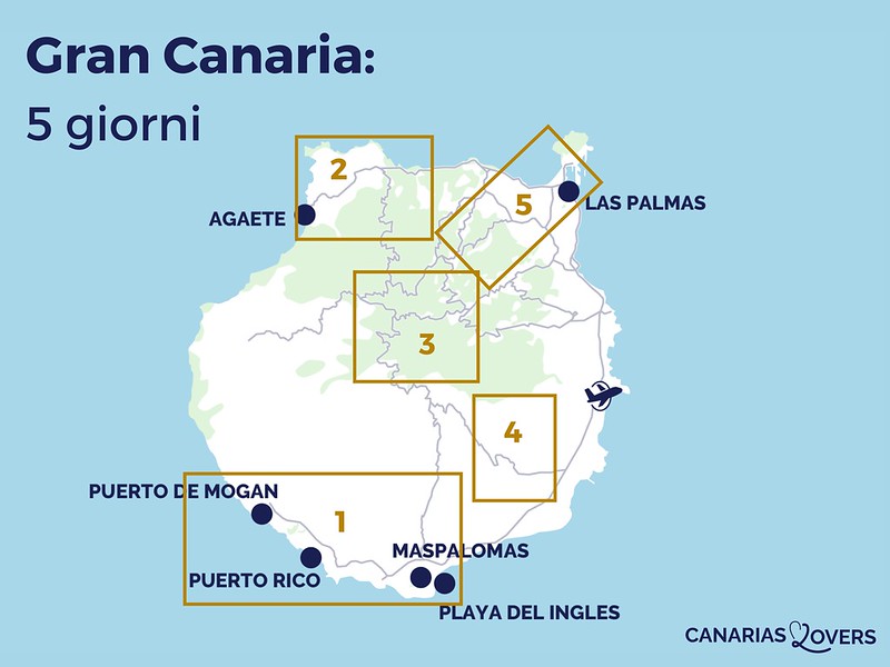 Mappa dell'itinerario di 5 giorni a Gran Canaria