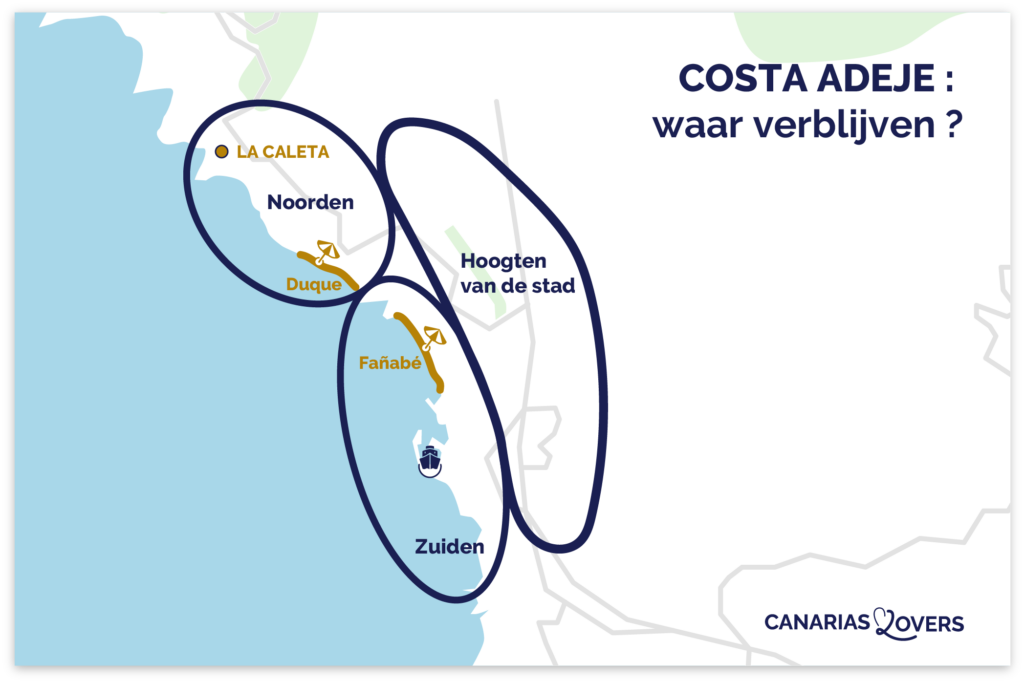 kaart beste gebieden costa adeje waar verblijven tenerife