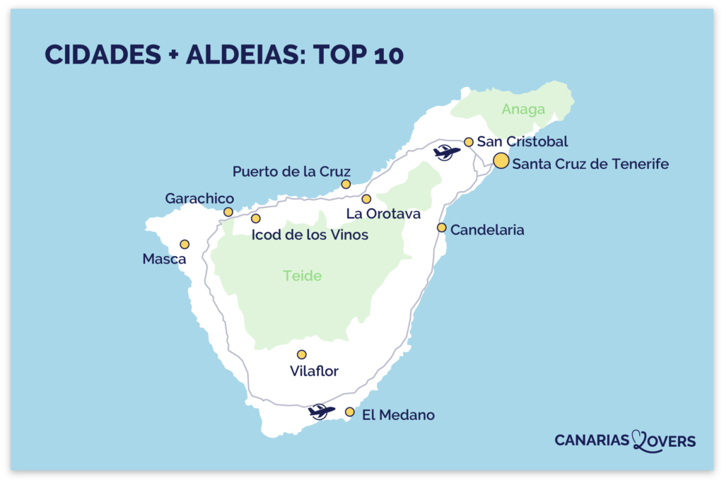 mapa cidades mais bonitas aldeias de tenerife