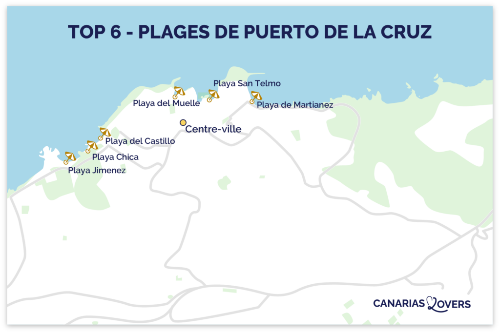 Carte des plages de Puerto de la Cruz, Ténérife