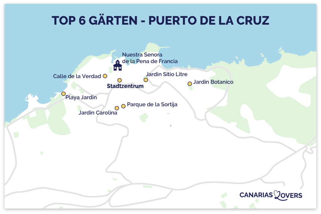 Karte der 6 schönsten Gärten in Puerto de la Cruz, Teneriffa