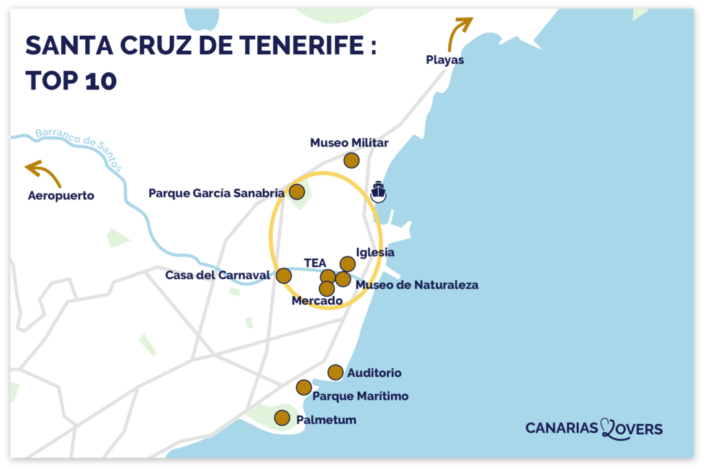 mapa de atracciones santa cruz tenerife