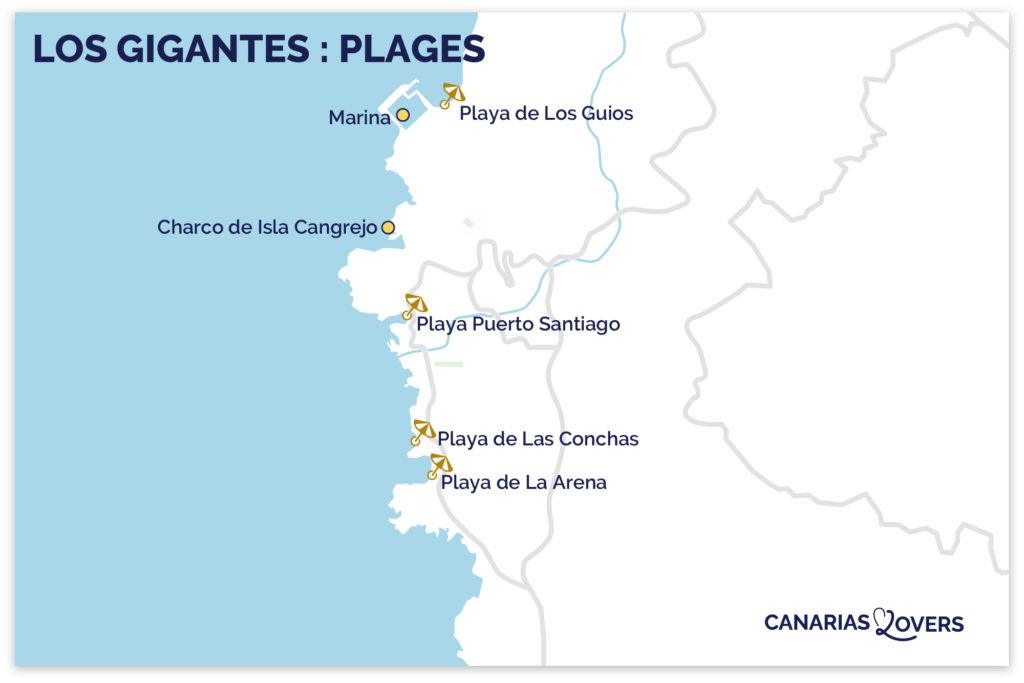 Carte des plus belles plages de Los GIgantes à Tenerife