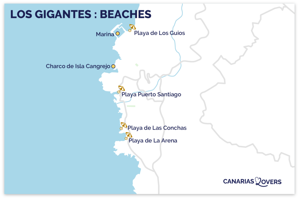 Map of the best beaches in Los GIgantes, Tenerife