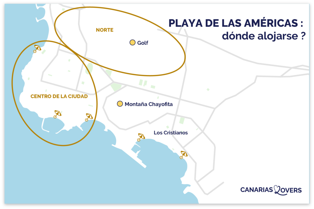 mapa de las mejores zonas para alojarse en playa americas