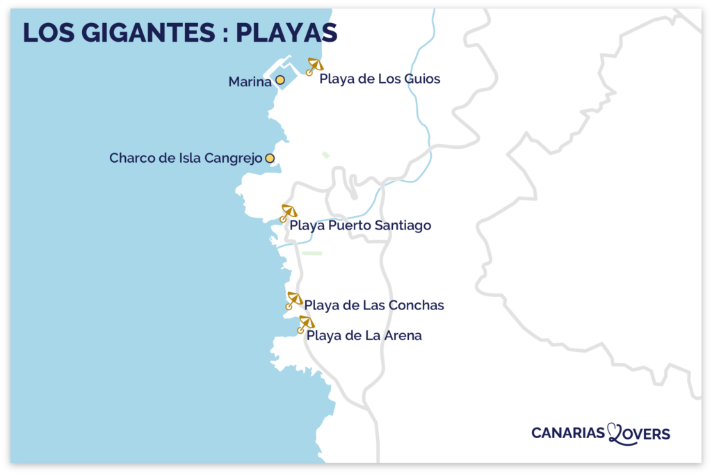 Mapa de las mejores playas de Los GIgantes, Tenerife
