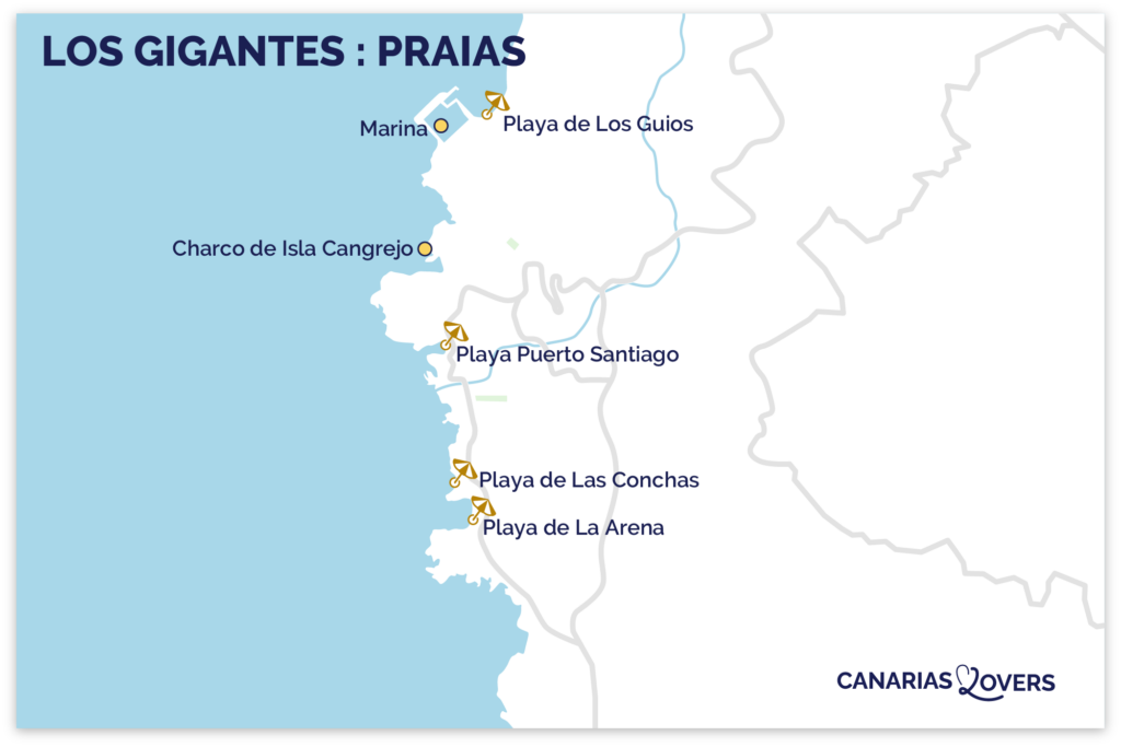 Mapa das praias mais bonitas de Los GIgantes, Tenerife