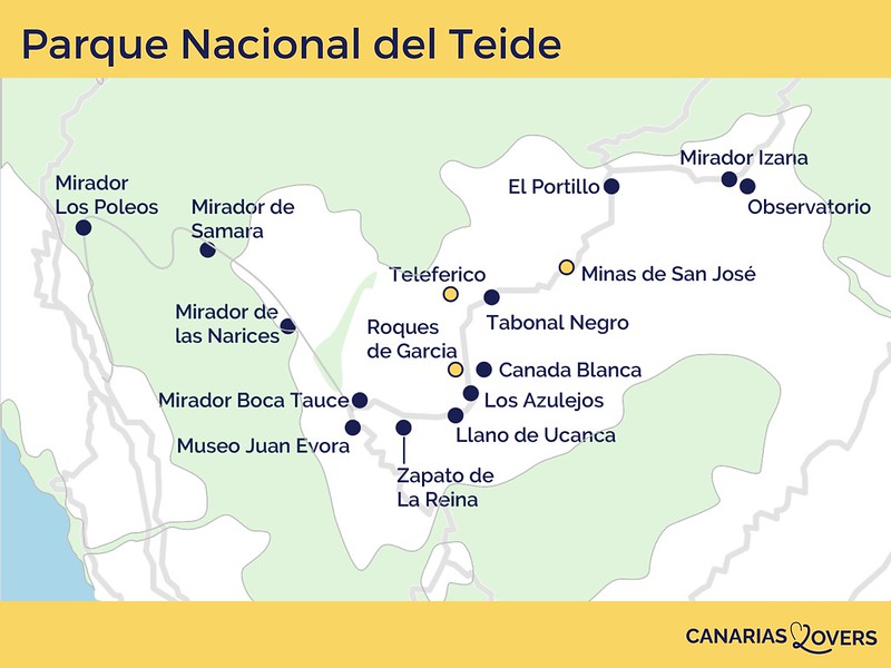 Mappa delle attrazioni del Parco Nazionale del Teide