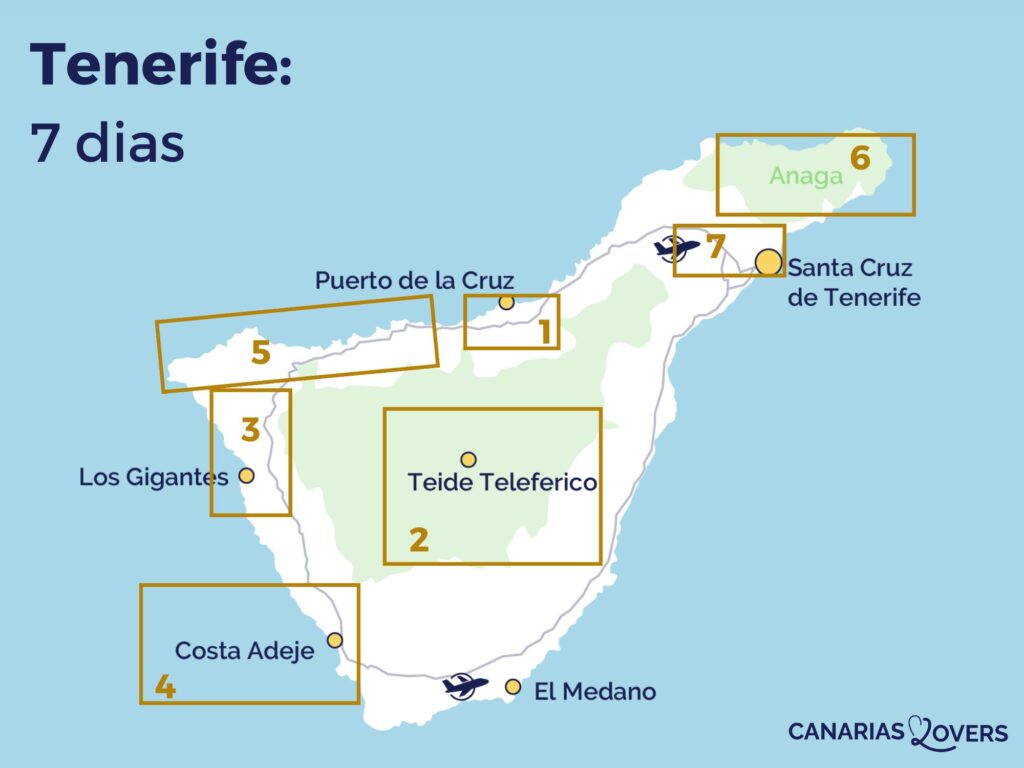 mapa Tenerife itinerário de uma semana 7 dias