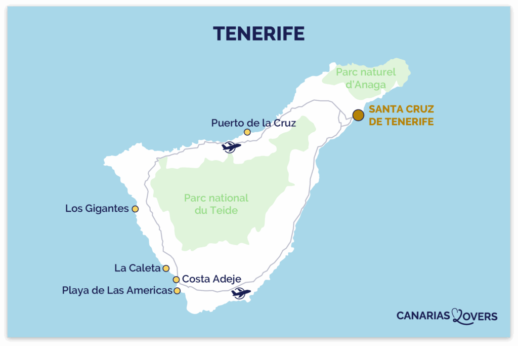 Map of Tenerife with Playa de Las Americas