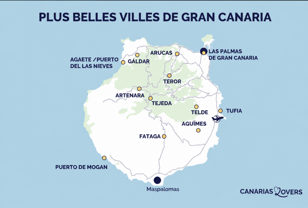 mapa cidades mais bonitas aldeias gran canaria